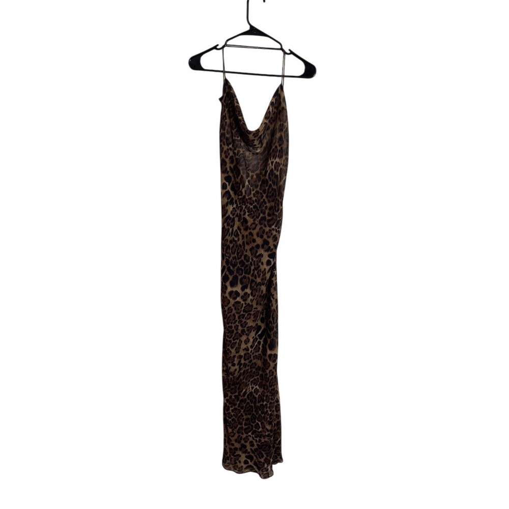 Fashion Nova Dress Womens M Brown Leopard Print Cowl Neck Maxi Slip Party - Picture 5 of 8